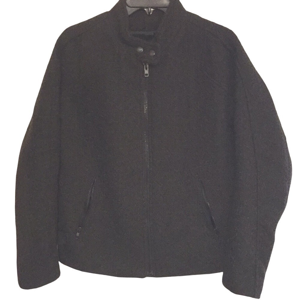 Forever 21 Womens Moto Jacket Dark Olive Green Boucle Zip Mock Neck Sz M